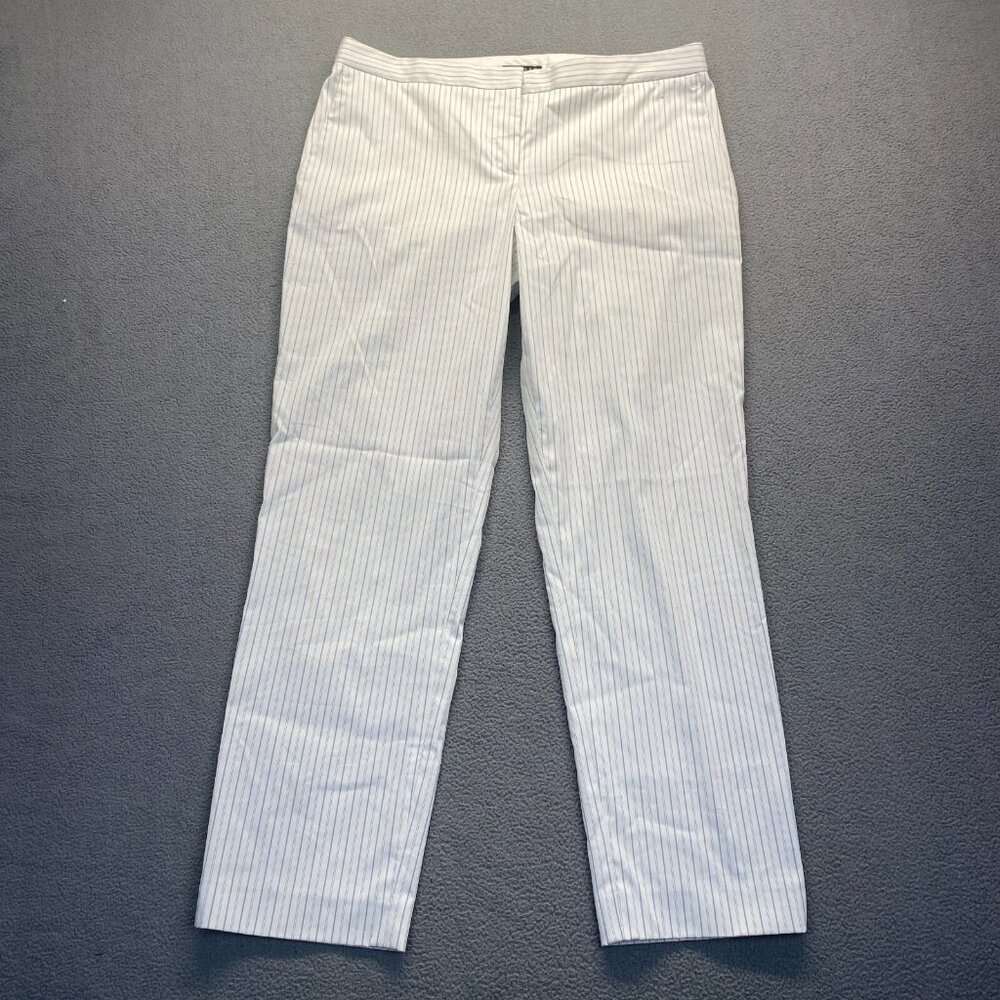 Theory Treeca Stripe Cropped Ankle Pants‎ White/Blue Stretch Size 10,Pockets,
